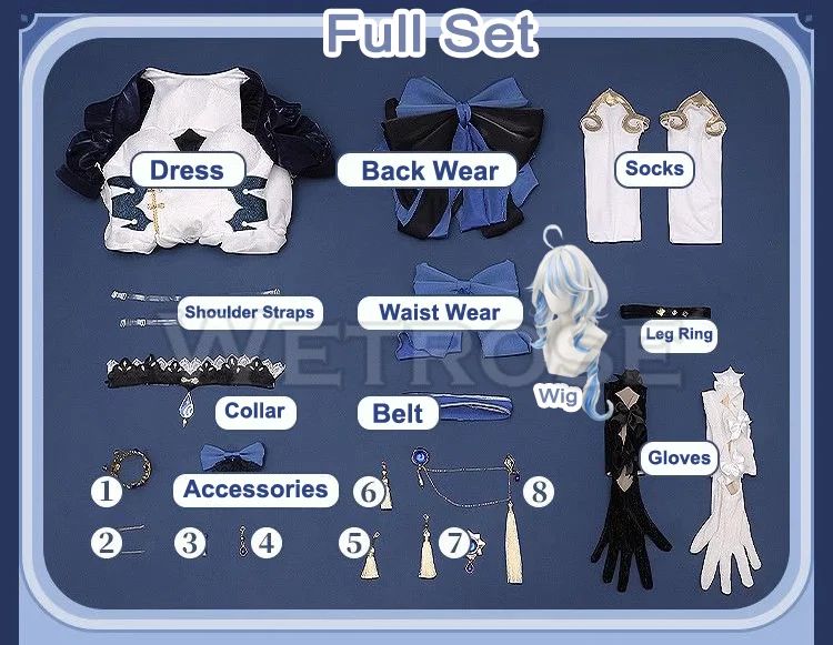 【Wetrose】SR Furina Alice Doujin Genshin Impact Cosplay Costume Focalors Wig Dress Full Set