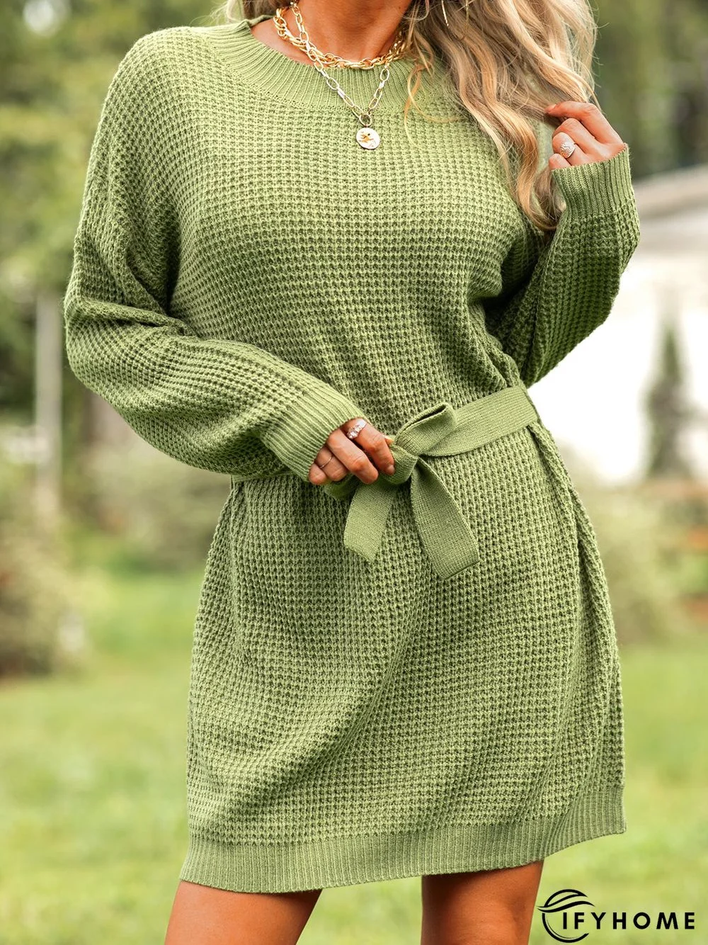 Crew Neck Vintage Sweater Dress | IFYHOME