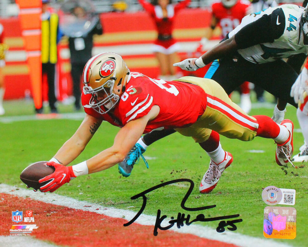 George Kittle Autographed 49ers 8x10 Diving Over EZ PF Photo Poster painting- Beckett W Hologram