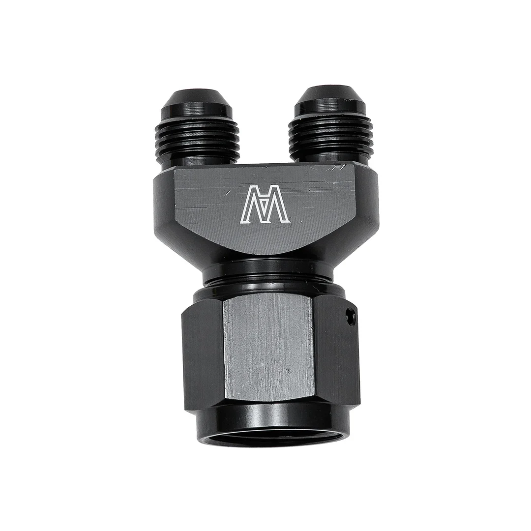 Alloyworks Y Block Adapter Fitting -10 AN Female To Parallel Exit Dual 6 AN Male