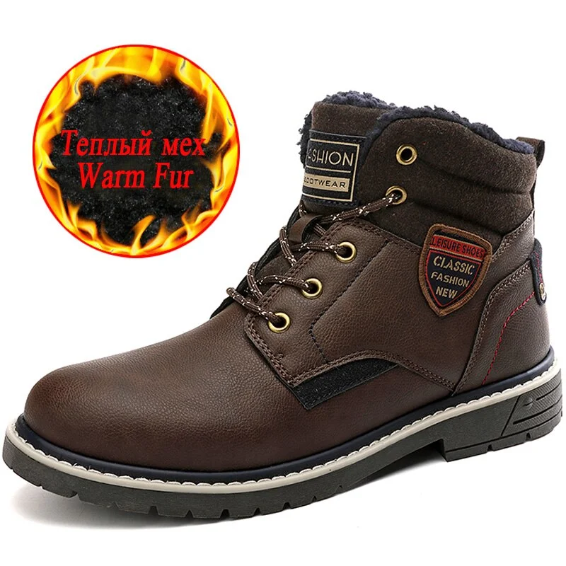 Classic Men's Boots Winter Men's Shoes Plush Warm Men's Snow Boots Outdoor Non-slip Men's Hiking Boots Fur Warm Men's Footwear