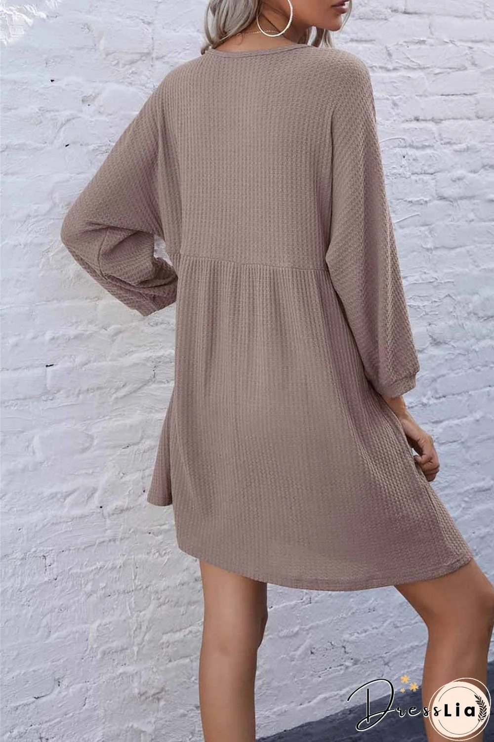 V-Neck Buttoned Loose Knit Hem Mini Dresses