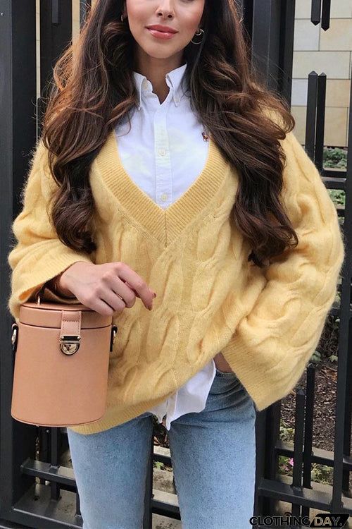 Ripped V Neck Sweater