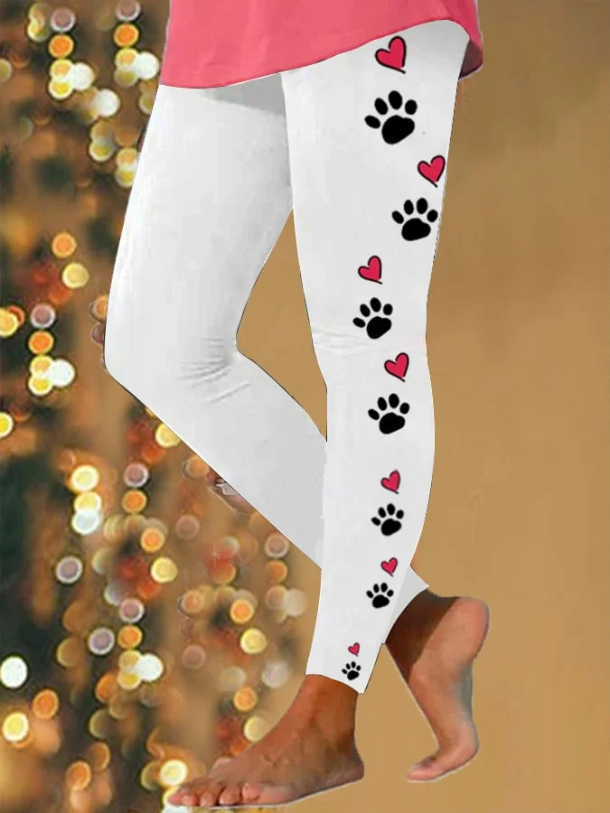 Women's Puppy Footprint Print Leggings