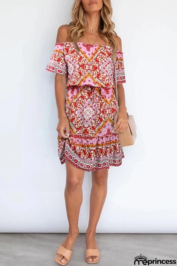 Bohemian Off Shoulder Short Sleeve Dress
