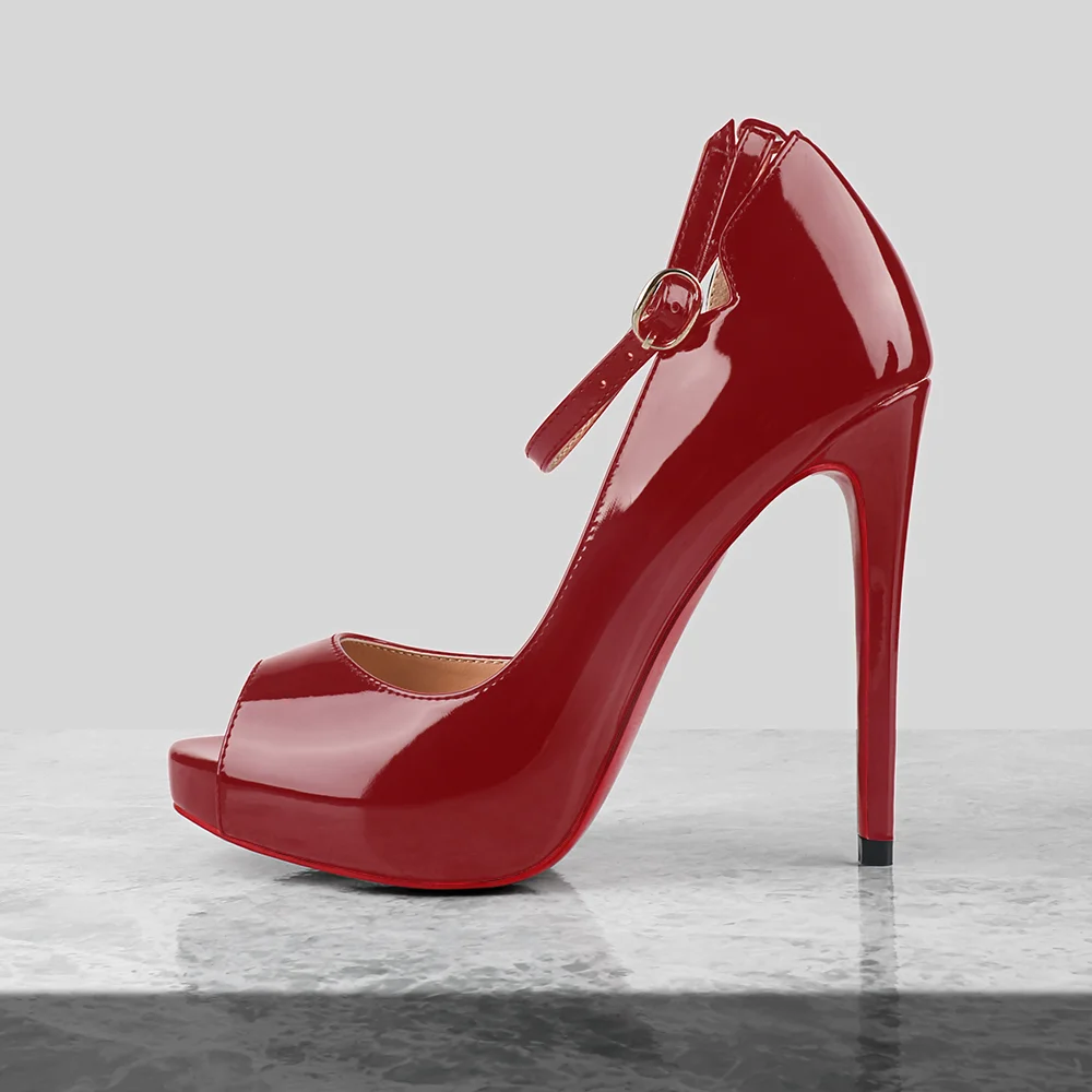 120mm Red Bottom Ankle Strap Platform Party Peep Toe Stilettos Pumps High Heels