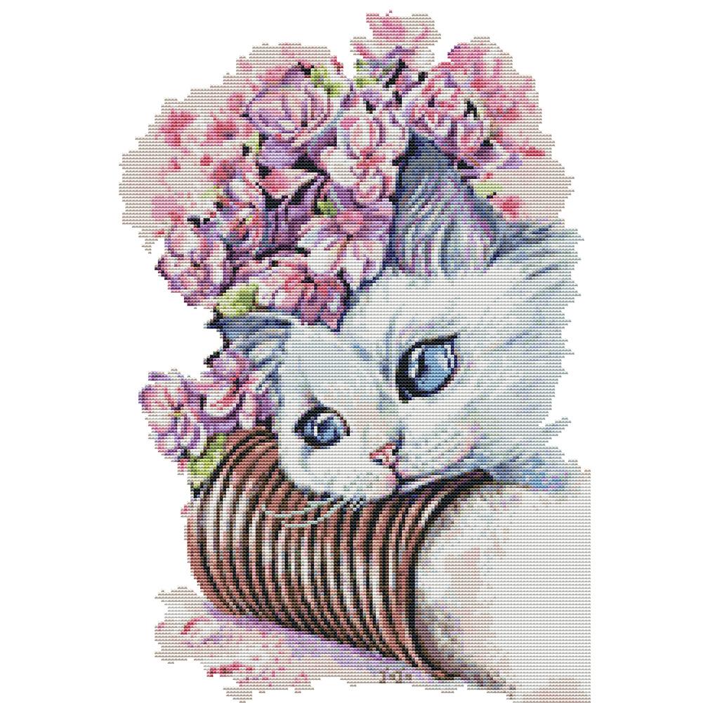 

Cat and Flower - 14CT Stamped Cross Stitch - 34x47cm, 501 Original