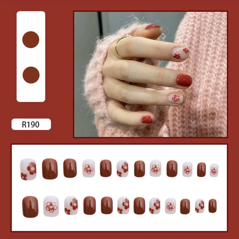 24pcs Multi-type Wear Short Paragraph Long Paragraph Fashion Manicure False Nails Full Cover Wearable Coffin Fake Nail Ballerina-Nail Inspo