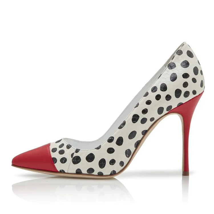 White and Red Polka Dots Stiletto Heels Pumps |FSJ Shoes
