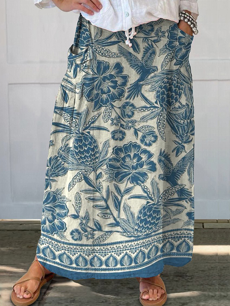 Comstylish Vintage Ethnic Floral Print Loose Skirt
