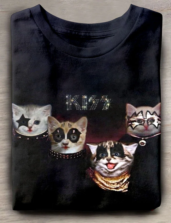 Teecade Teecade Kiss Comic Cute Cat T-shirt
