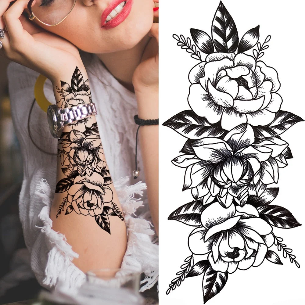 Black Forest Tattoo Sticker For Men Women Children Tiger Wolf Death Skull Temporary Tattoo Fake Henna Skeleton King Animal Tatoo 515