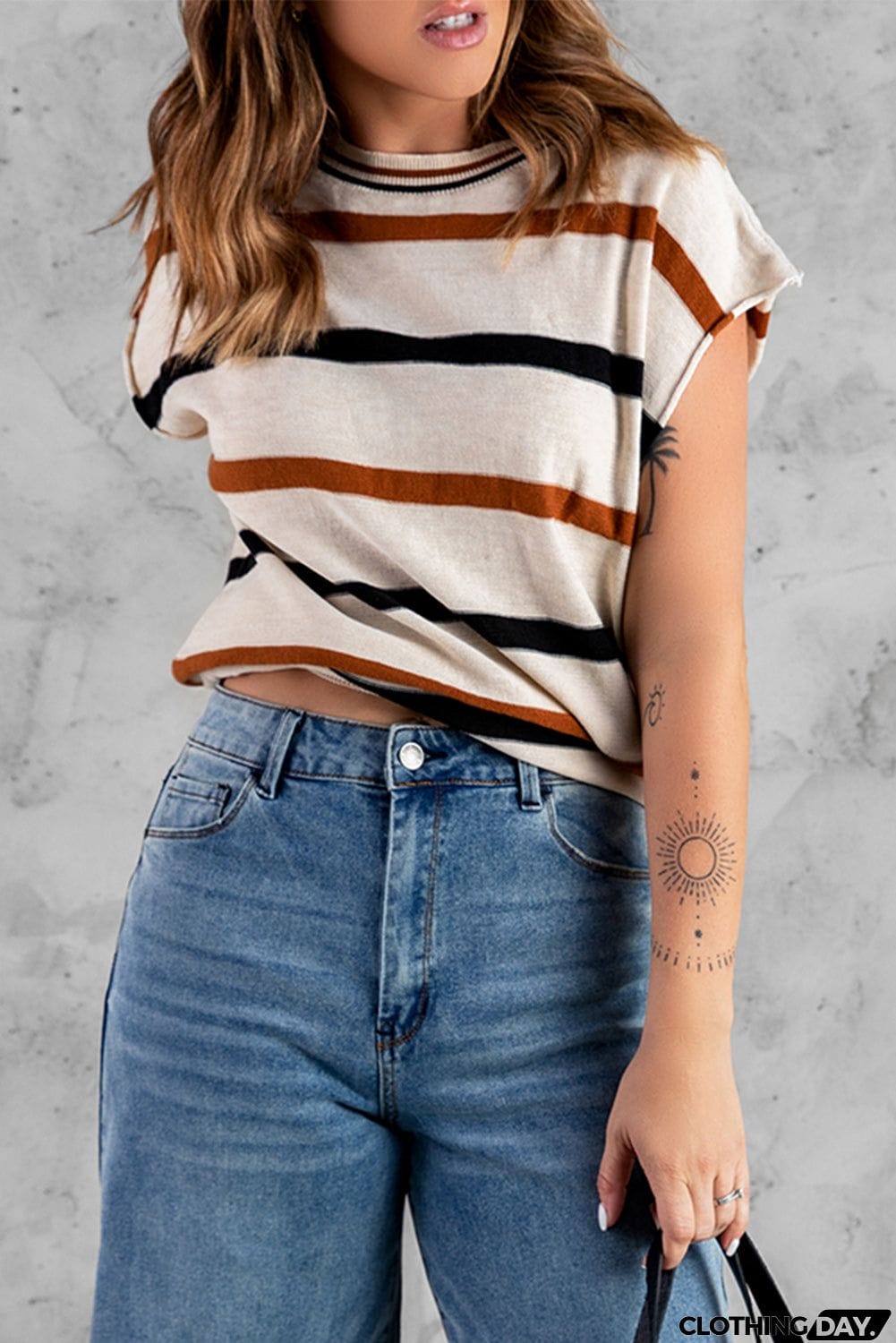 Casual Striped Knit Sweater Top