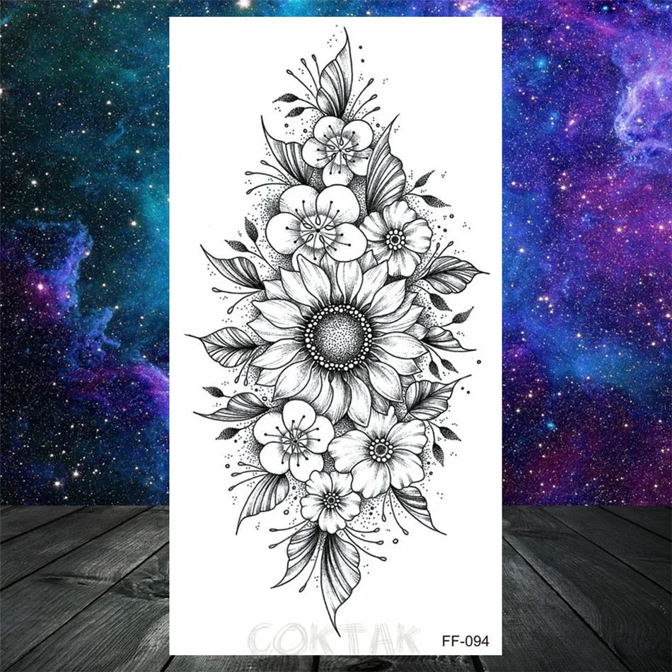 Owl Moth Jewelry Temporary Tattoo For Women Men Mandala Henna Flower Tattoo Mehndi Fake Pendants Geometric Tatoo Chest Back Lace