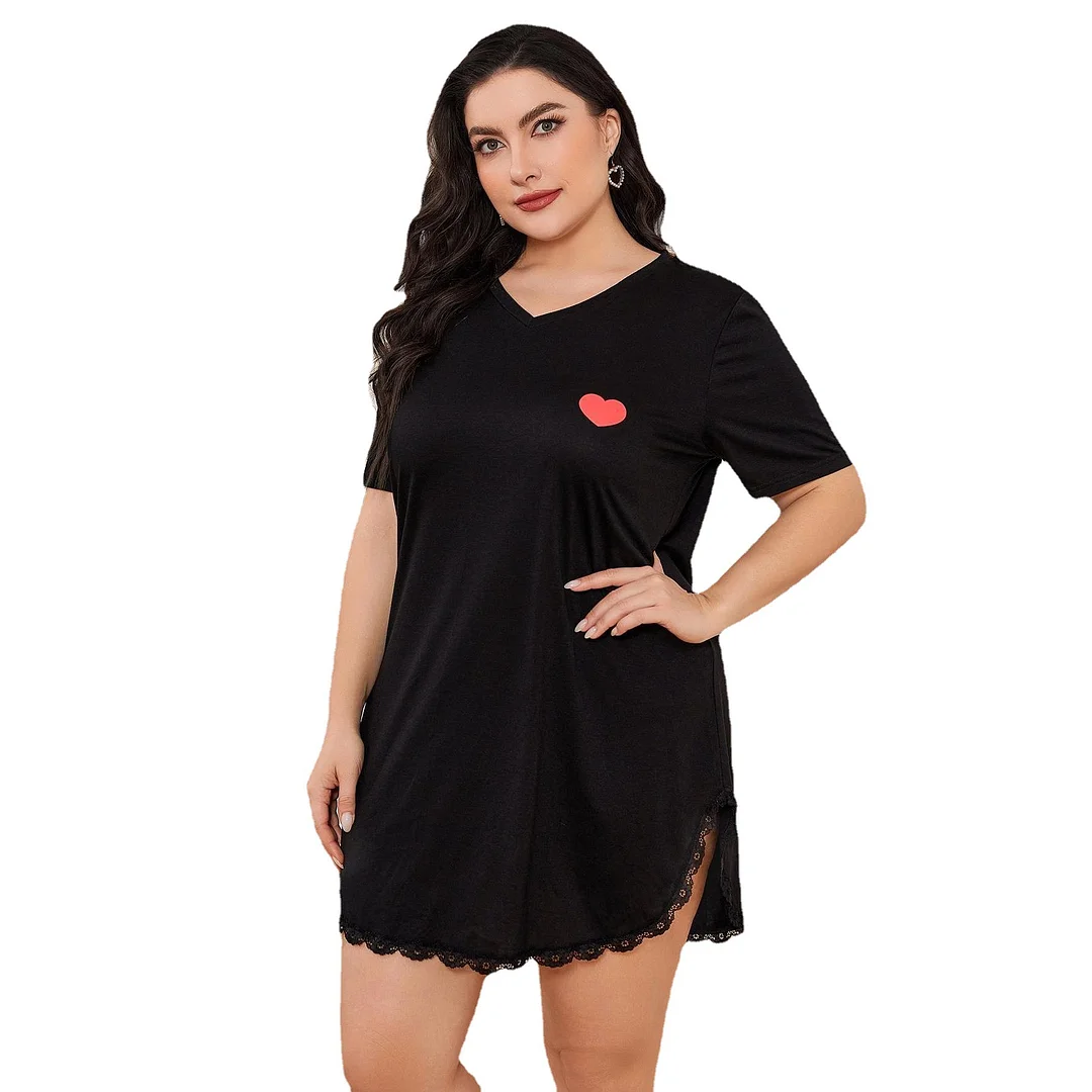 Toloer Toloer Catties Large Size Pajamas Female Plus Fat Mm Spring And Summer Short-Sleeved Sleep Skirt Women Loose Home Clothes-Outfit Ideas