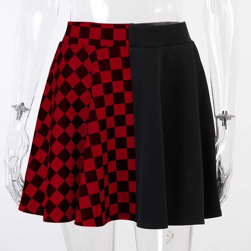 Dark Contrast Plaid Stitching High Waist Skirt / TECHWEAR CLUB / Techwear