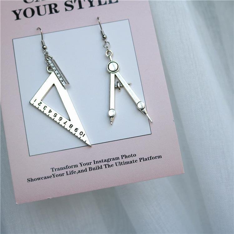 SPOON FORK TRIANGLE RULER STRAIGHT EDGE SCISSORS EARRINGS SET (4 Pairs)