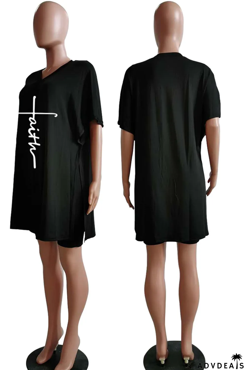 Tangerine Red Casual Print Split Joint V Neck Short Sleeve Two Pieces