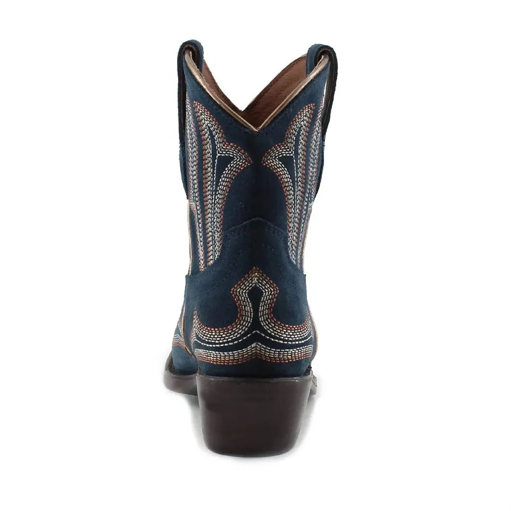 Snip Toe Block Low Heel Embroidered Navy Cowboy Boots for Women