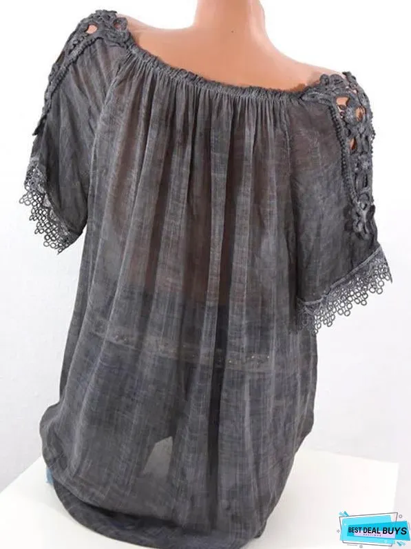 Solid Color Off Shoulder Ruffle Short Sleeve Blouse Tops