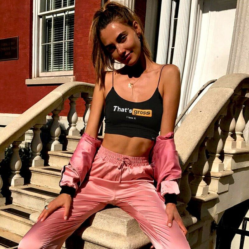 Sexy Women Crop Top 2019 Summer Printing Letter Embroidery Strap Tank Tops Cropped Feminino Ladies Elastic Shirt Vest Camisole