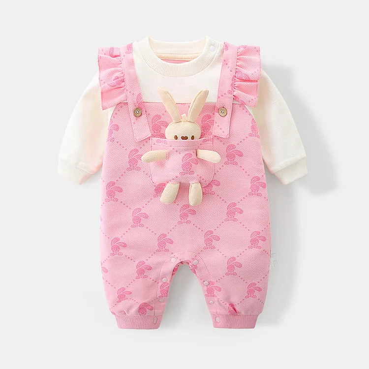 Baby Girl Long Sleeves Onepeice Pink White Bear Romper