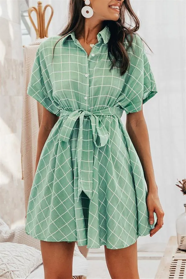 Plaid Shirt Dress with Tie Waist