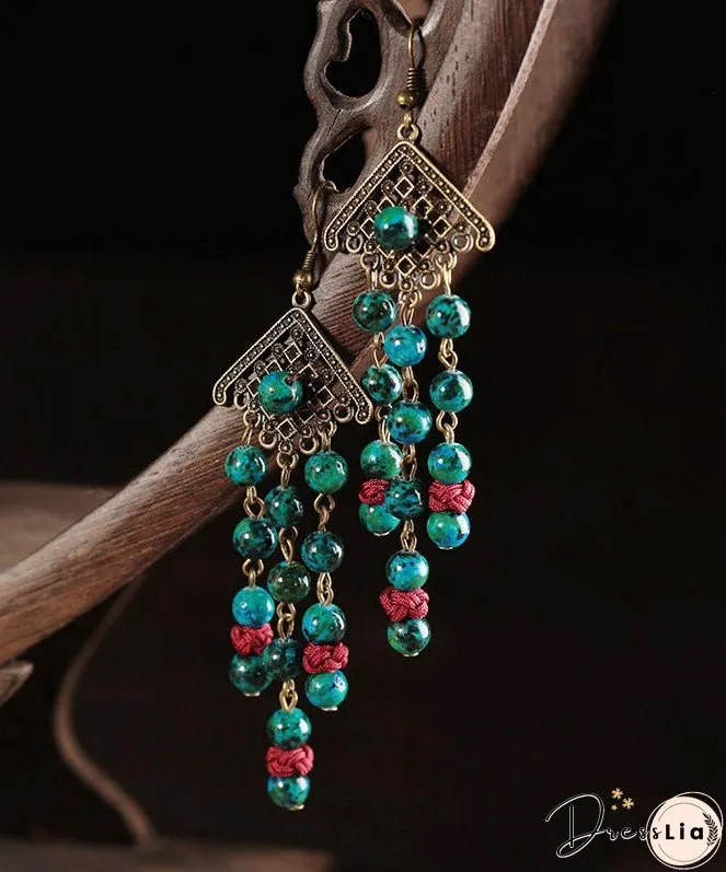 Women Green Sterling Silver Alloy Gem Stone Drop Earrings