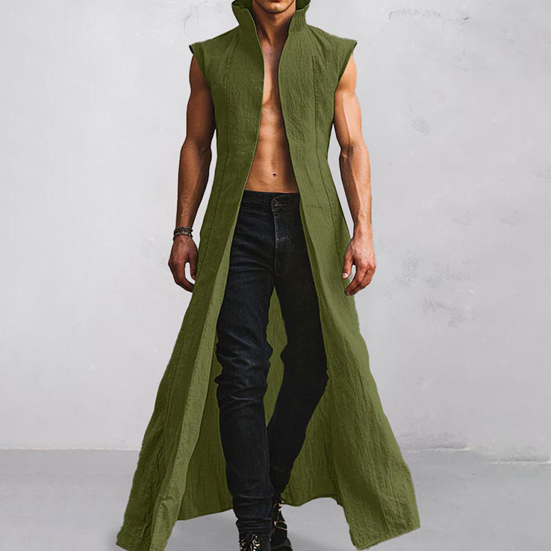 Stylish Stand Collar Cotton Long Cardigan