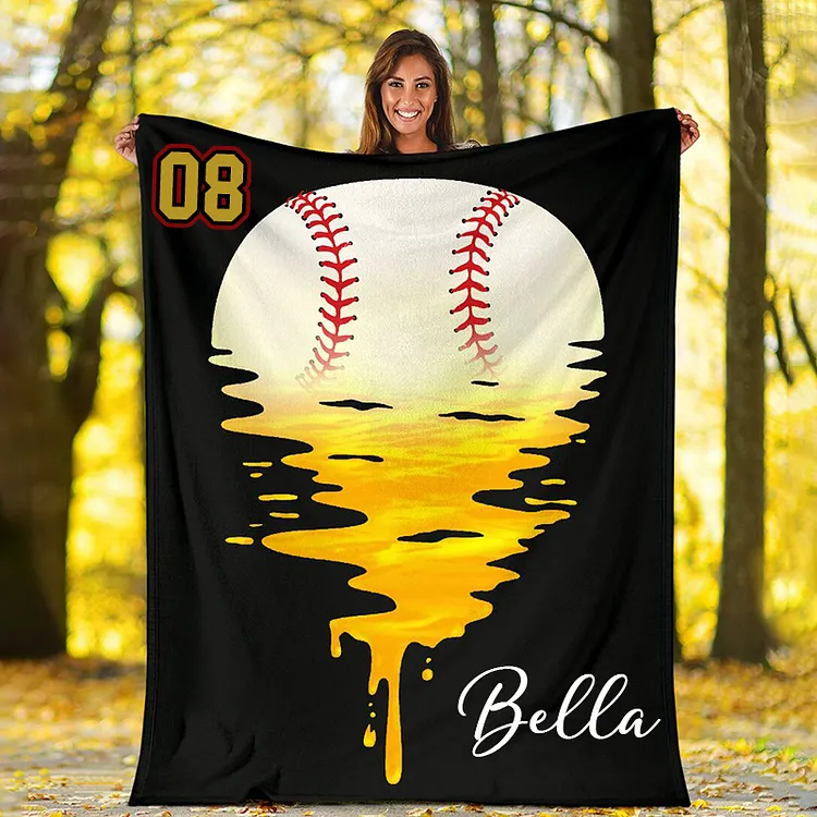 Baseball Melting Sun Fleece Blanket Gift Baseball Lover Blanket Baseball Play Blanket