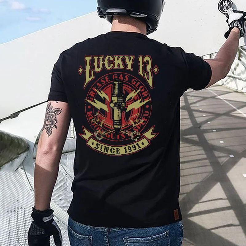 LUCKY 13 GREASE GAS GLORY Print Men's T-shirt