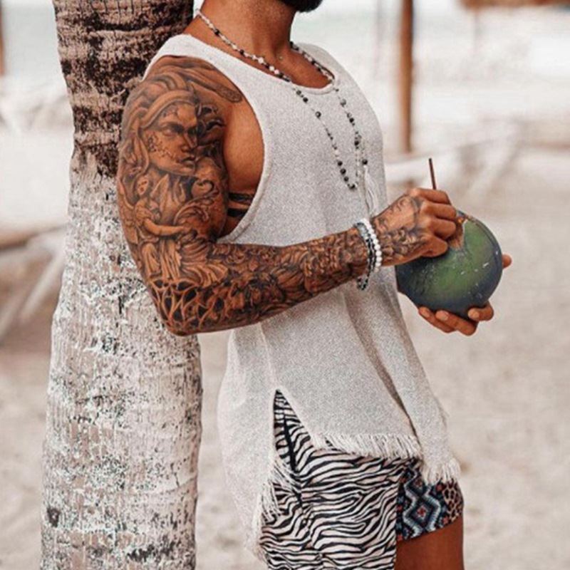 Men's White Breathable Tassel Knitted Tank Top | ARKGET