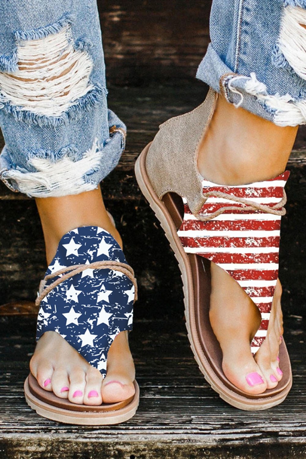 American Flag Independence Day Casual Wedge Sandals Flip Flops
