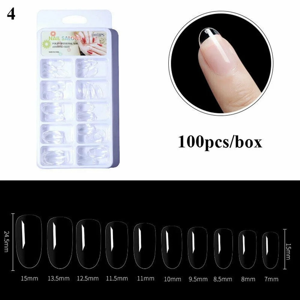 100Pcs Fake Nail Nails Extension Transparent Acrylic Nail Seamless Full/Half Cover Beauty Nail Decor French Nail Manicure Tools-Nail Inspo