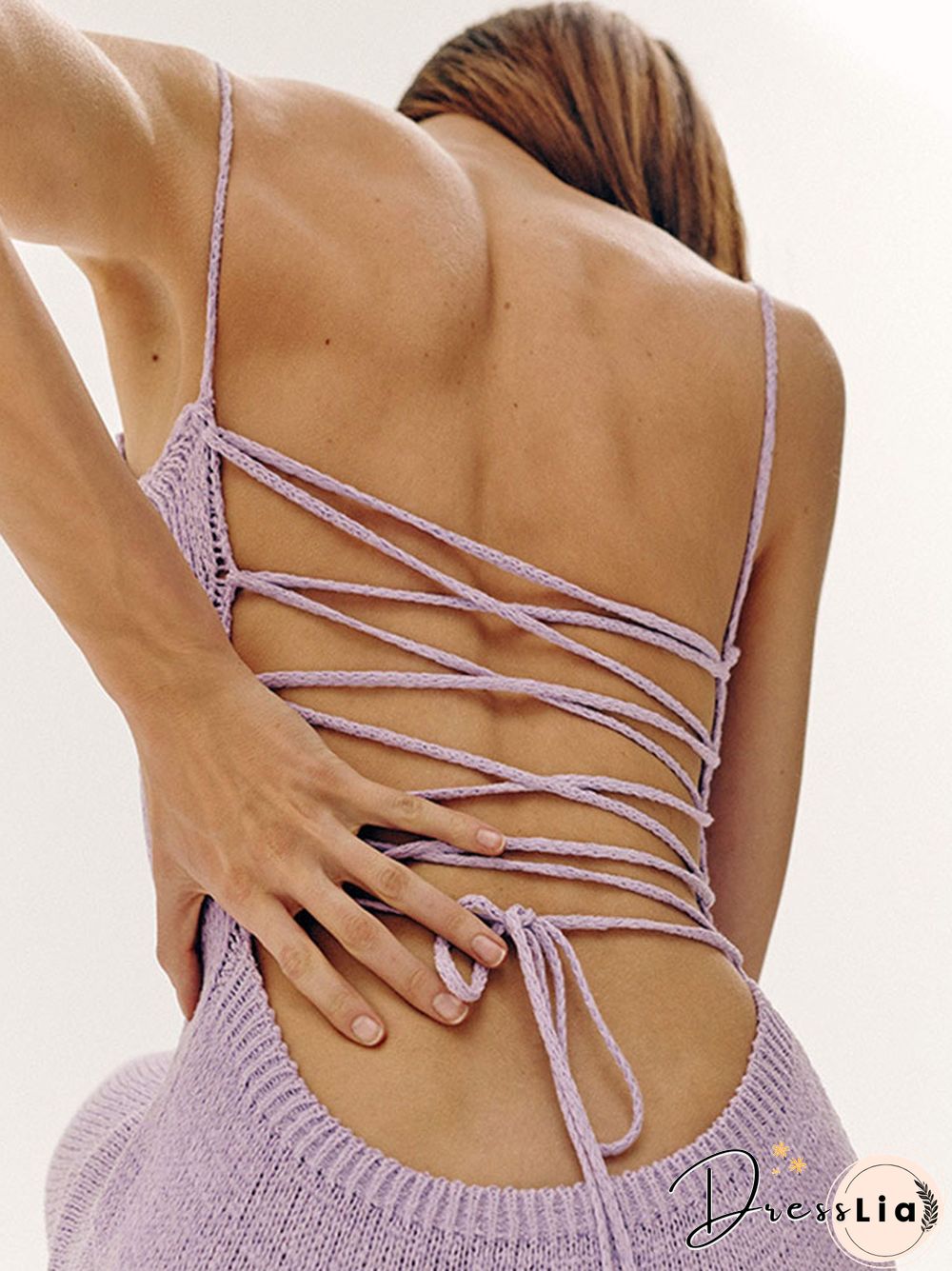 Sexy Beachwear Holiday Spring Knitted Sweater Dress Women Spaghetti Strap Strapless Backless Lace Up Dresses Female Lace Up Robe