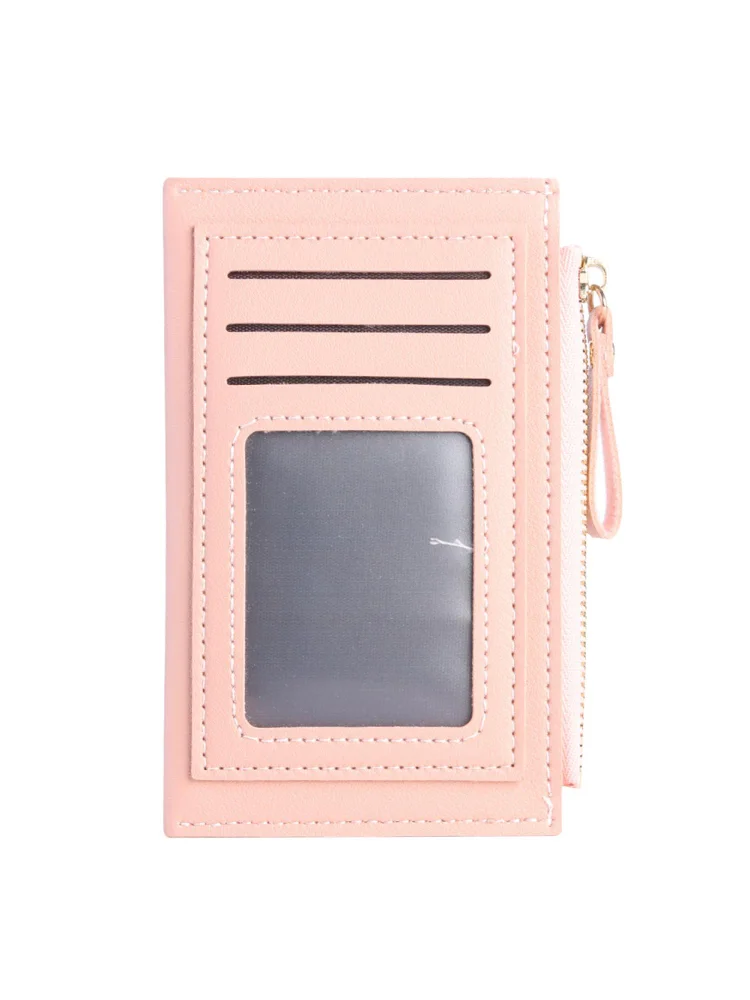 PU Card Bag Contrast Color Fashion Women Clutch Purse with Zipper (Pink)