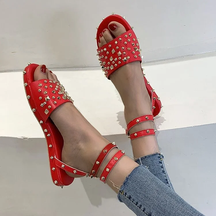 Qengg New Rivet Sandals Women 2022 Summer Rome Style Open Toe Buckle Ladies Casual Shoes 35-43 Large-Sized Female Comfortable Feetwear