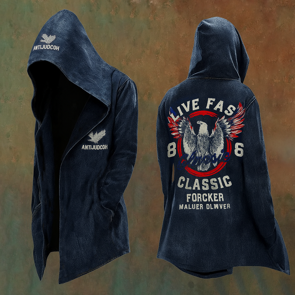 Men's Vintage Western Biker Retro Classic Design Streetwear Hooded Jacket / Rvogue / Rvogue
