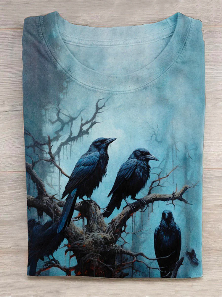 Unisex Halloween Bird  Print Casual T-Shirt