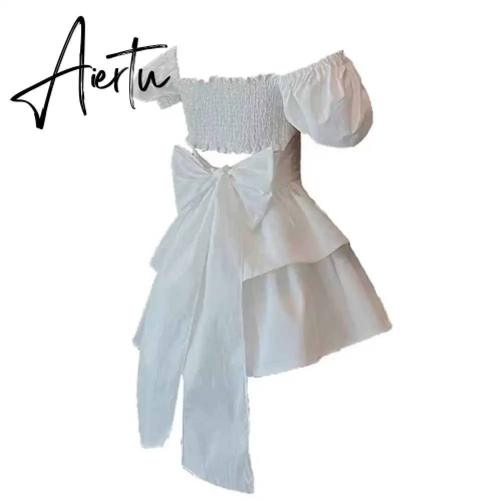 Aiertu  White Sexy Backless Mini Dress Women Korean Fashion Casual Elegant Party Dress Female Ruffle Kawaii Lolita Party Y2k Dress Aiertu