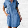 Gioiacombo&trade; Abito midi casual in denim tinta unita da donna