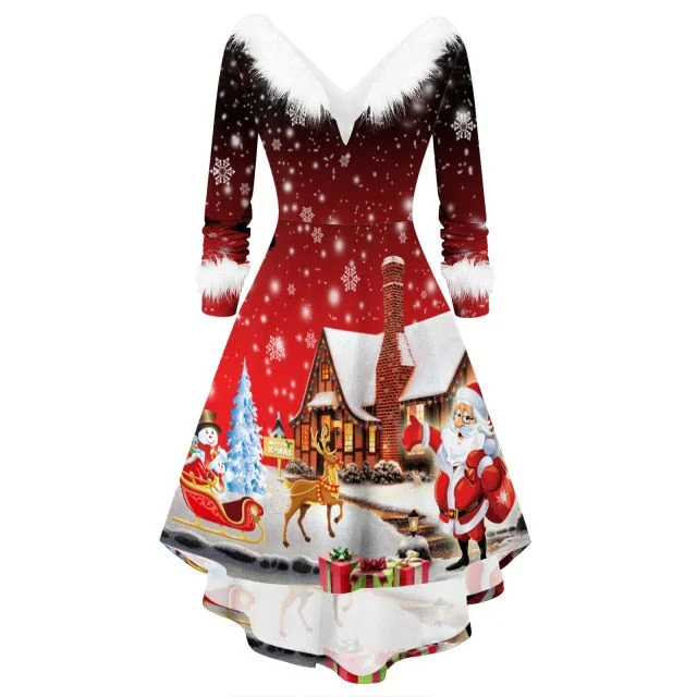 Christmas Winter Dressss Faux Fur Sexy Xmas Santa Dress-elleschic