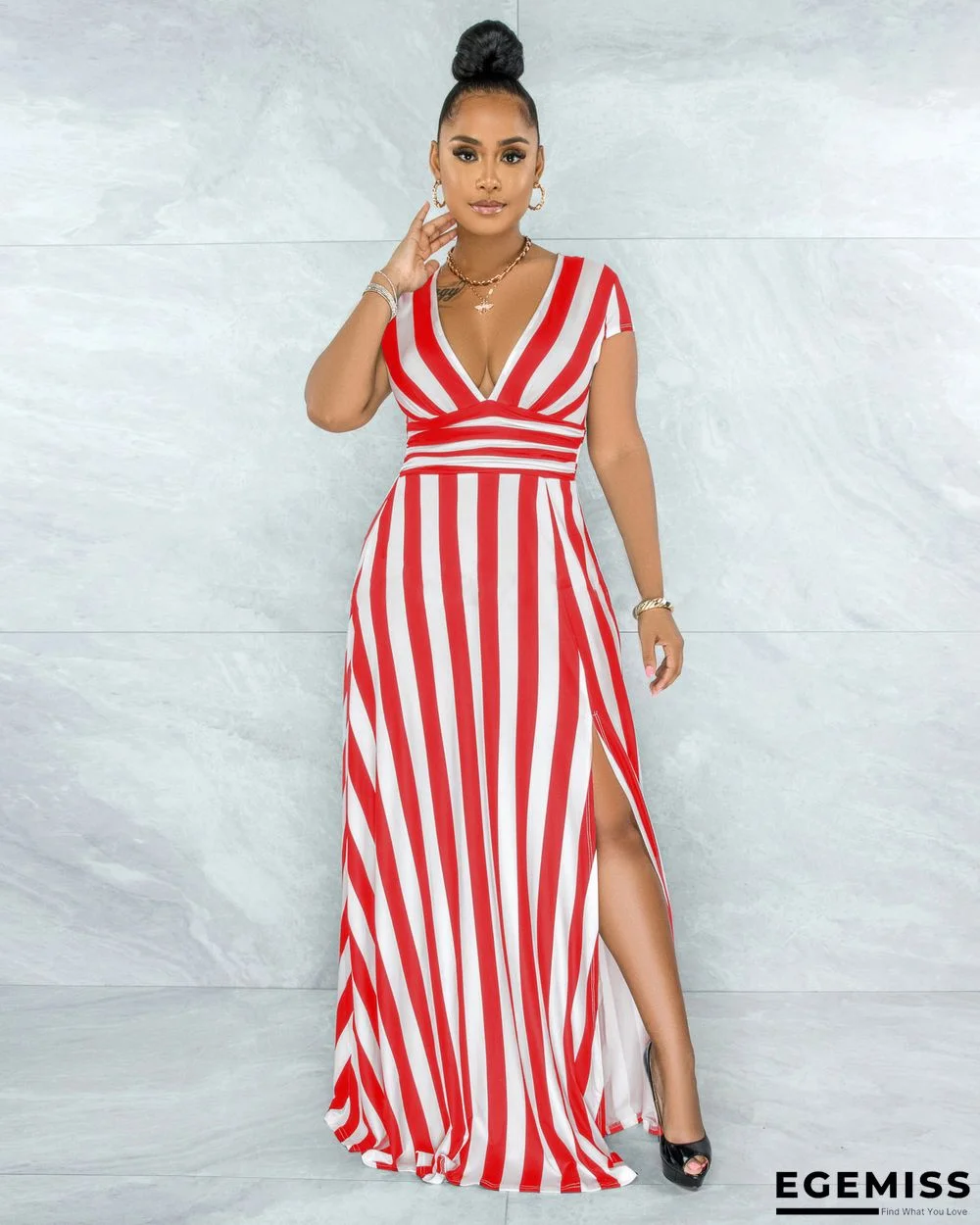 Sexy Fashion Stripe-shaping Dress with A Split | EGEMISS