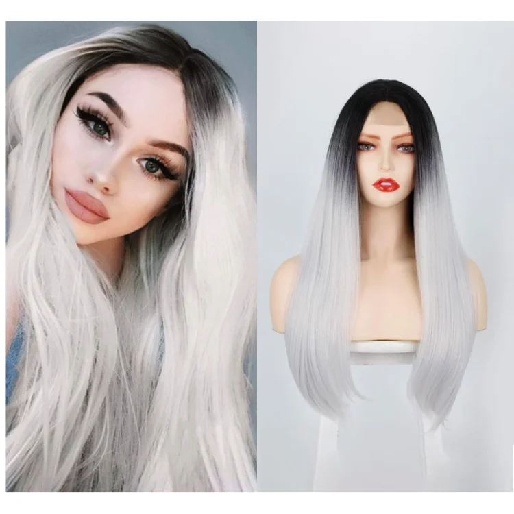 2021 Black to Silver Straight Mini Lace Front Wigs-elleschic