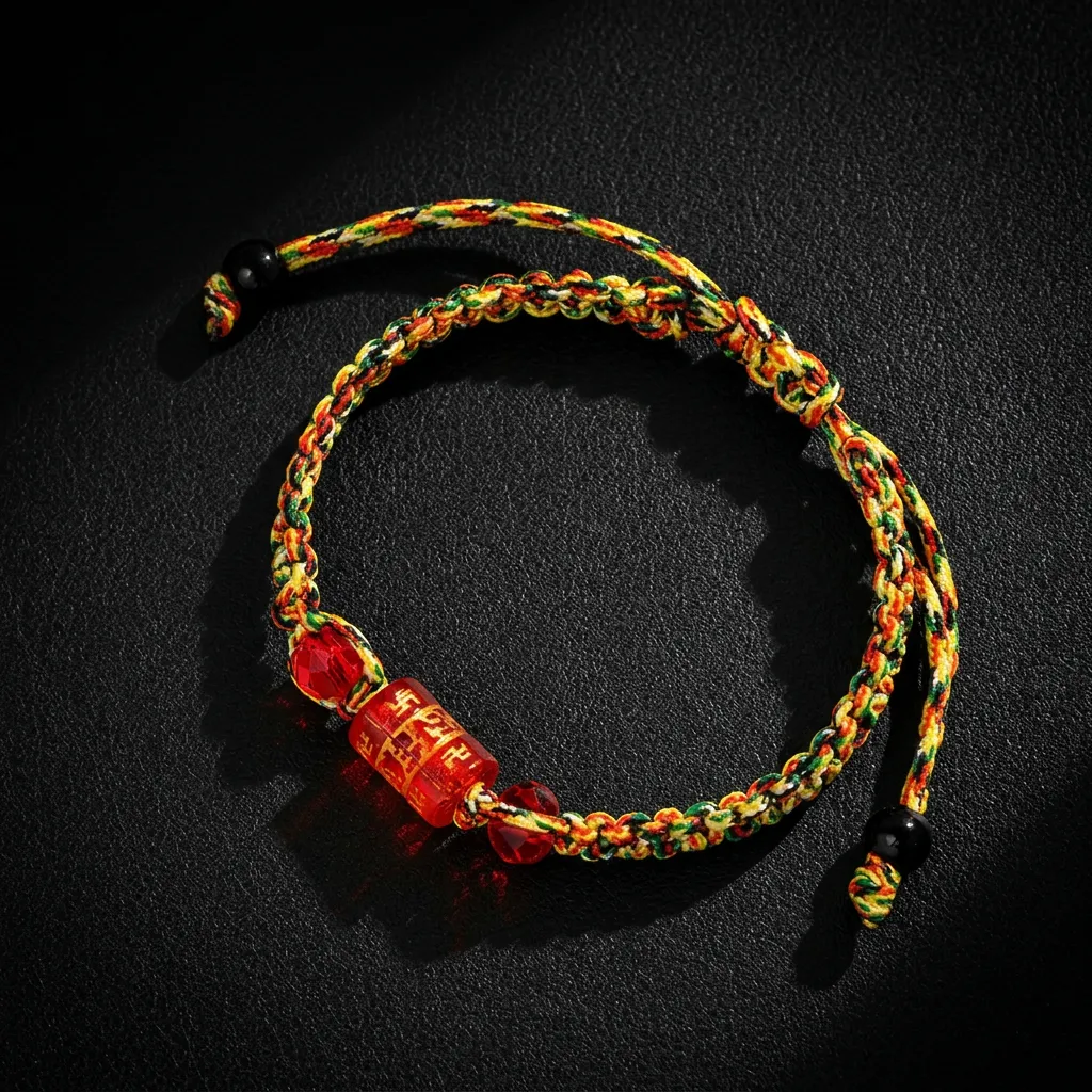 JiStones Artisan-Woven Mantra Bracelet: A Fusion of Heritage and Modern Elegance Crimson Aura with Gold-Etched Mantra