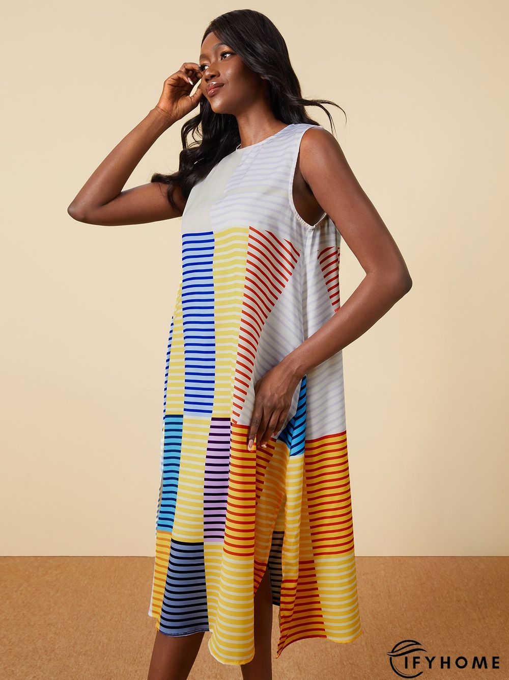 Summer Crew Neck A-line Plain Elegant Sleeveless Woven Daily Dresses | IFYHOME