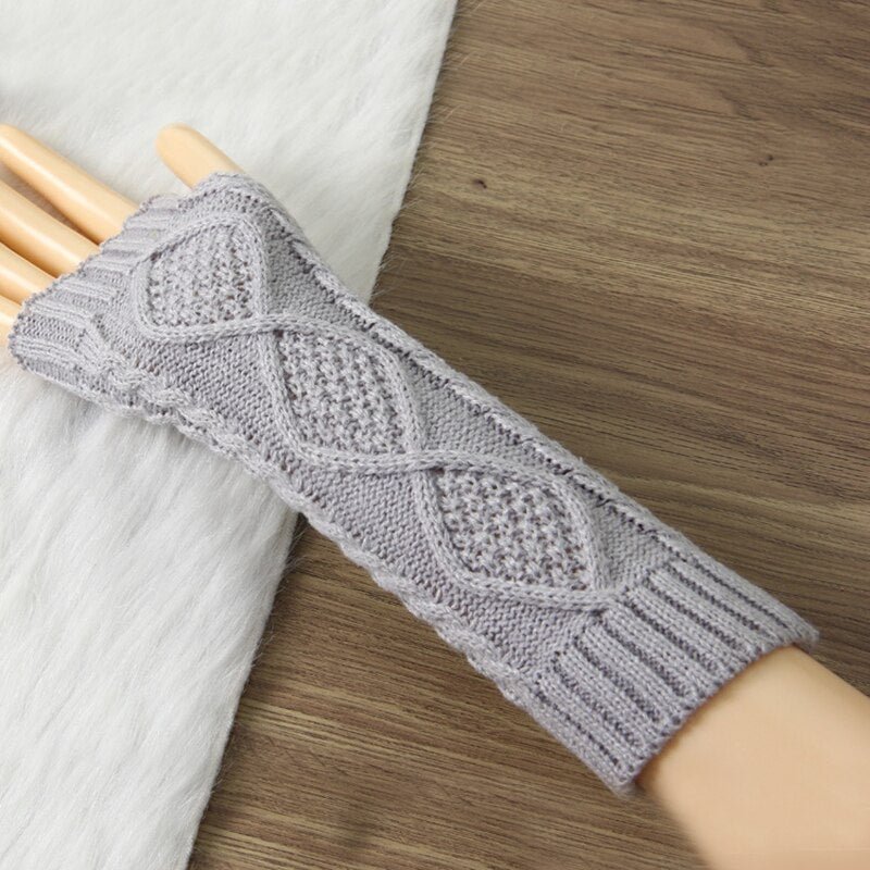 Arm Warmers Women Plaid Twist Knitting Solid Simple Warm Winter Half-fingered Finger-less Womens Mitts Leisure All-match Trendy