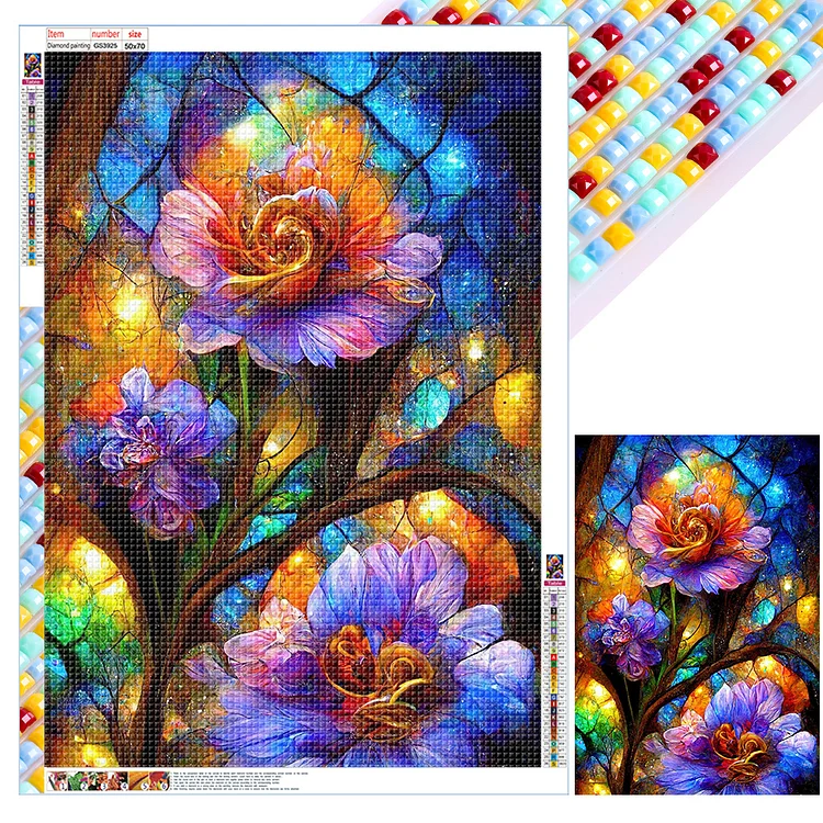 Full Square Diamond Painting - Translucent Colorful Flowers 50*70CM