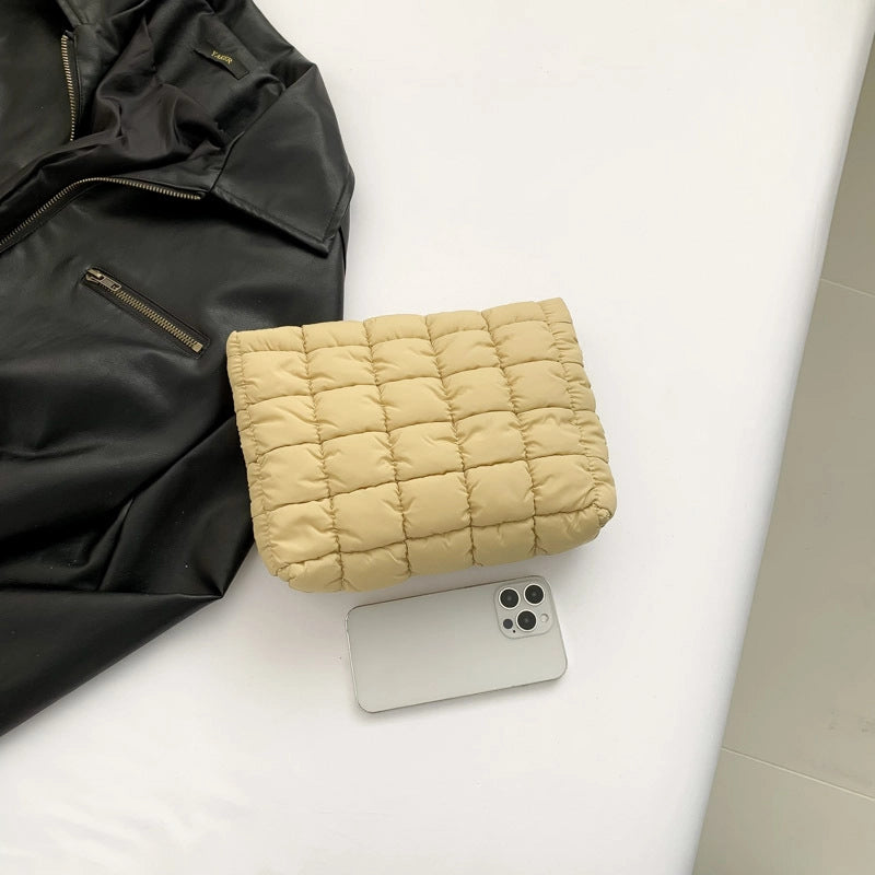 Unisex Cotton Solid Color Elegant Streetwear Sewing Thread Square Zipper Clutch Bag