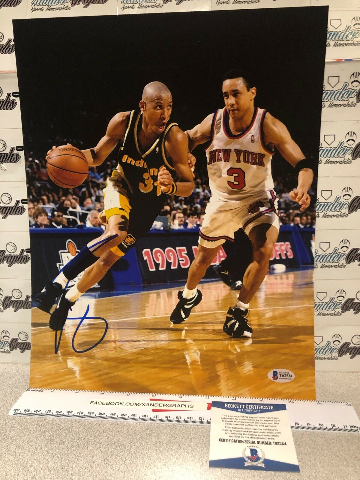 REGGIE MILLER SIGNED AUTOGRAPHED BASKETBALL 11X14 Photo Poster painting-BECKETT BAS COA PACERS